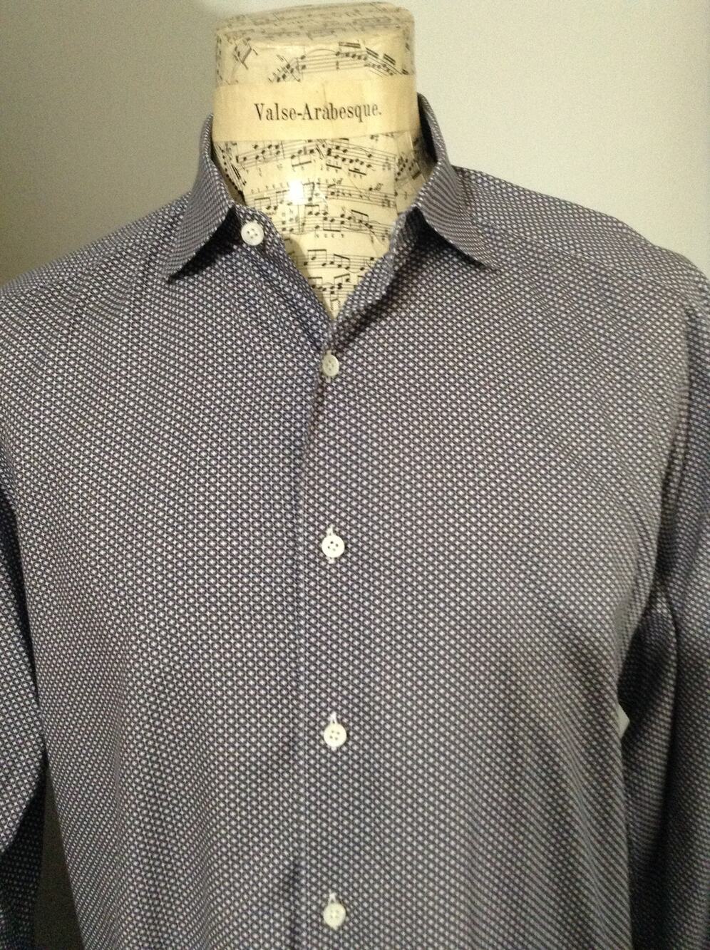 Ermenegildo Zegna Shirt Mens XL Blue Geometric Long Sleeve Button Up Cotton